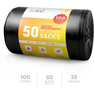 Ecobag 50 Pack Extra-Strong Heavy-Duty Refuse Sacks - 100 L - 33 Micron