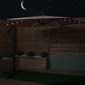 3m Solar Powered Lit Banana Cantilever Garden Parasol with LEDs & Base Weights Included in Beige