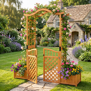 Garden Arbor with Gate and 2 Planter Boxes