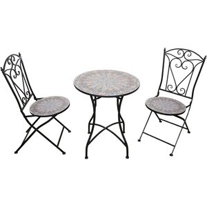 Outdoor Mosaic Bistro Set with Ceramic Table and 2 Chairs