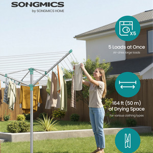 SONGMICS Rotary Washing Line, Height-Adjustable Aluminium Drying Rack