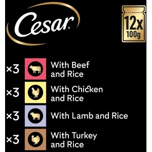 96 x 100g Cesar Luxury Senior 10+ Wet Dog Food Pouches Mixed Selection in Jelly