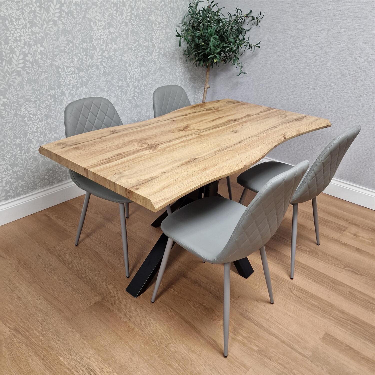 Kosy Koala Unisex Grey Modern Dining Table With 4 Gem Pattern Faux Leather Chairs - Image 2