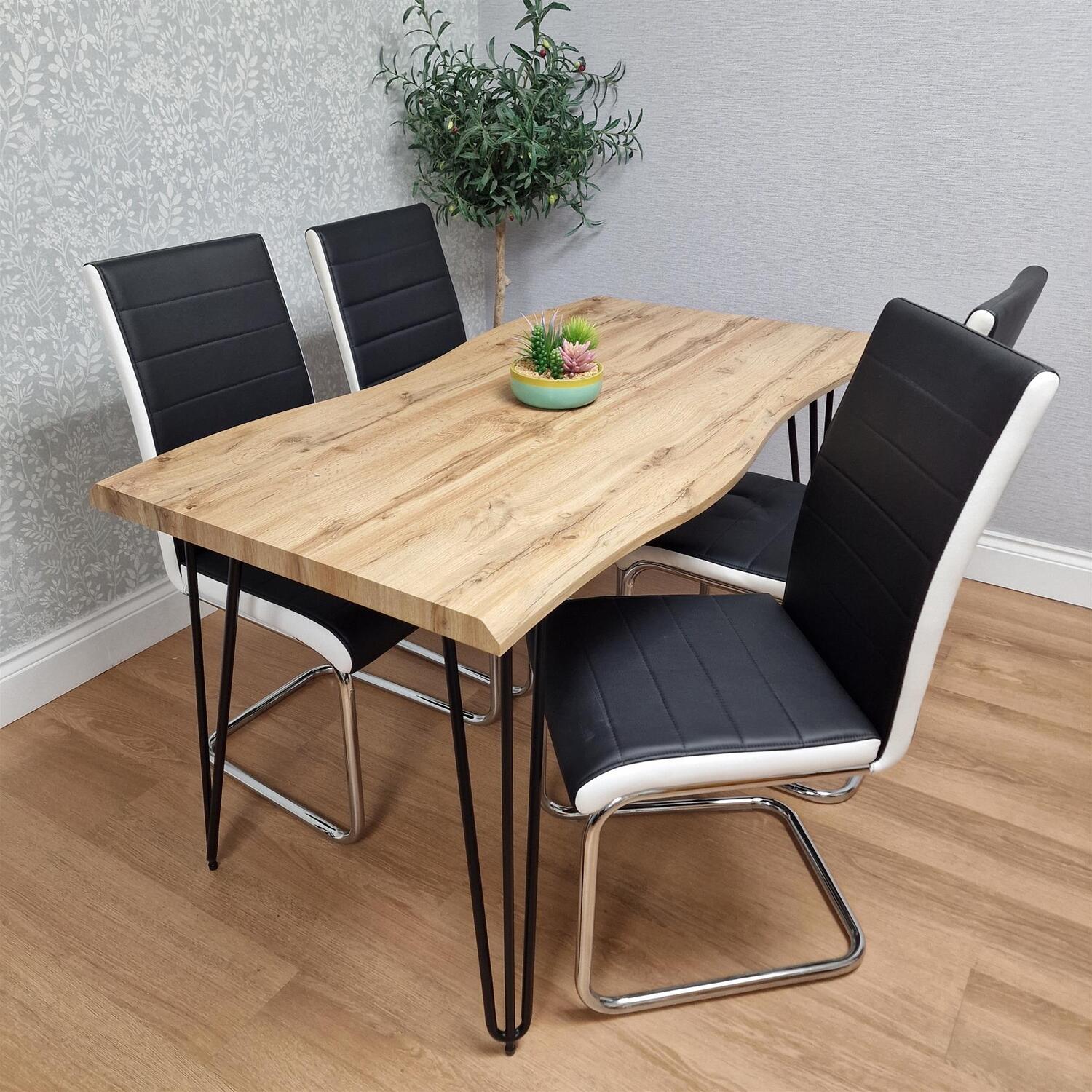 Portland 4 Seater Dining Set Wood Effect & Black - Image 3