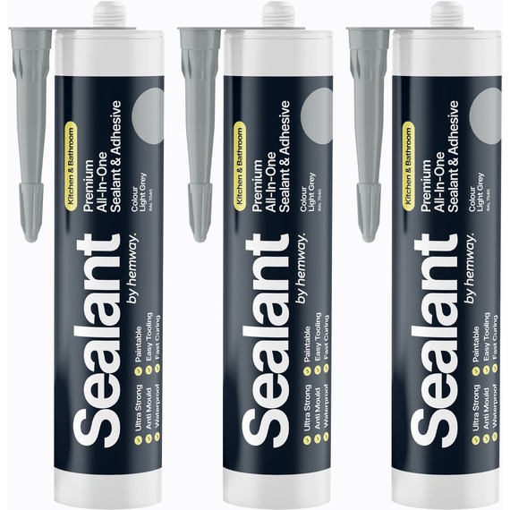 Hemway Hybrid Polymer Sealant & Adhesive Light Grey Kitchen Bathroom 3 Pack