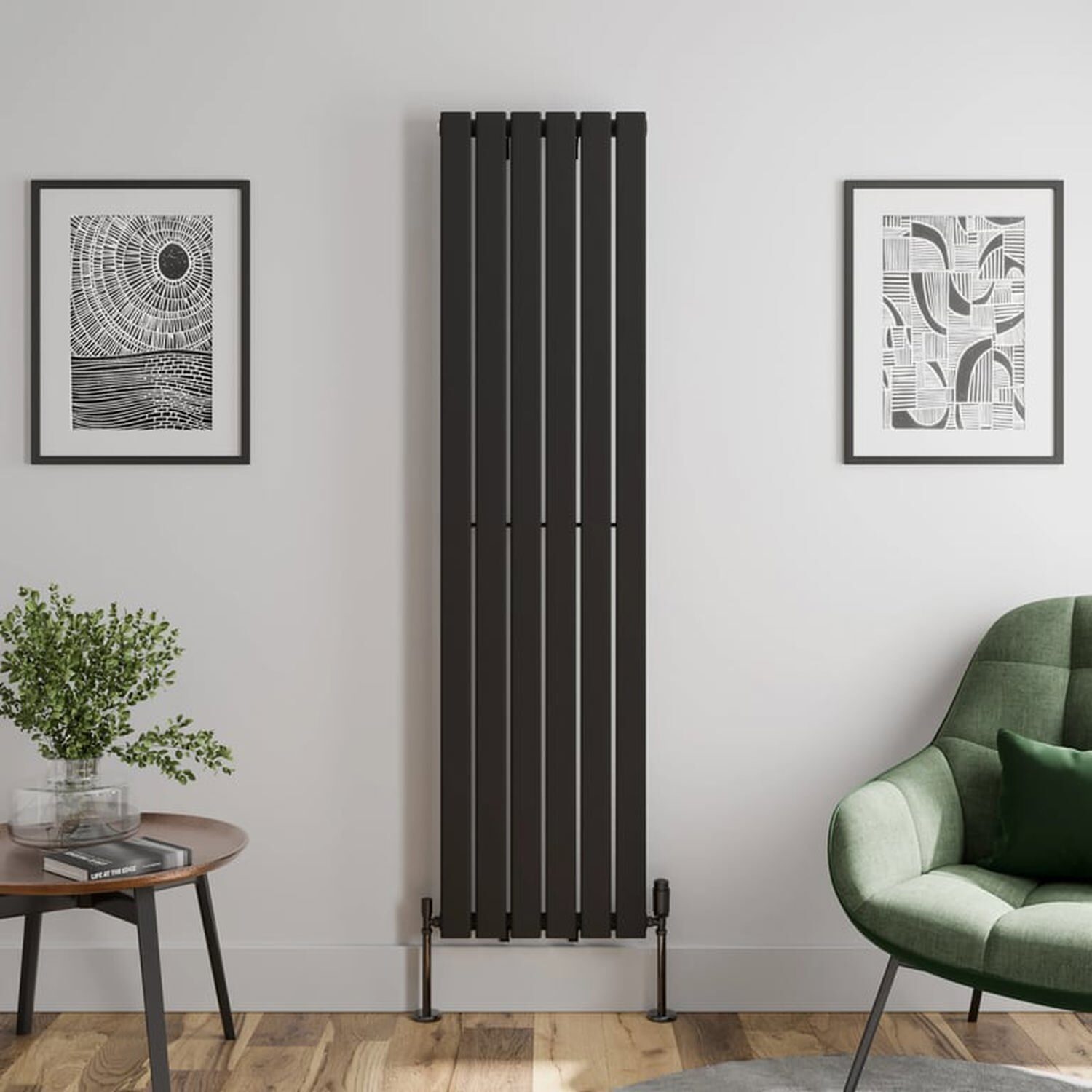 Temprazo 1800 X 455Mm Flat Single Panel Vertical Designer Radiator - Black - Black