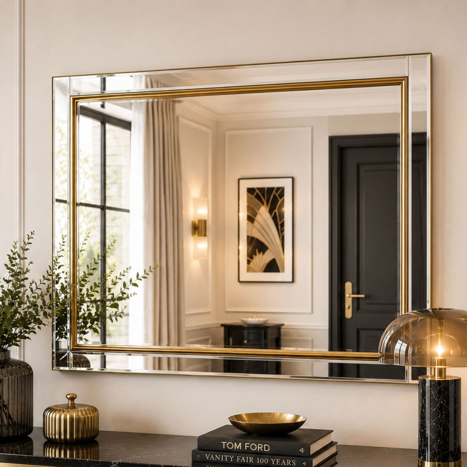 Image of Brass Framed Beveled Mirror - Brass&hellip;