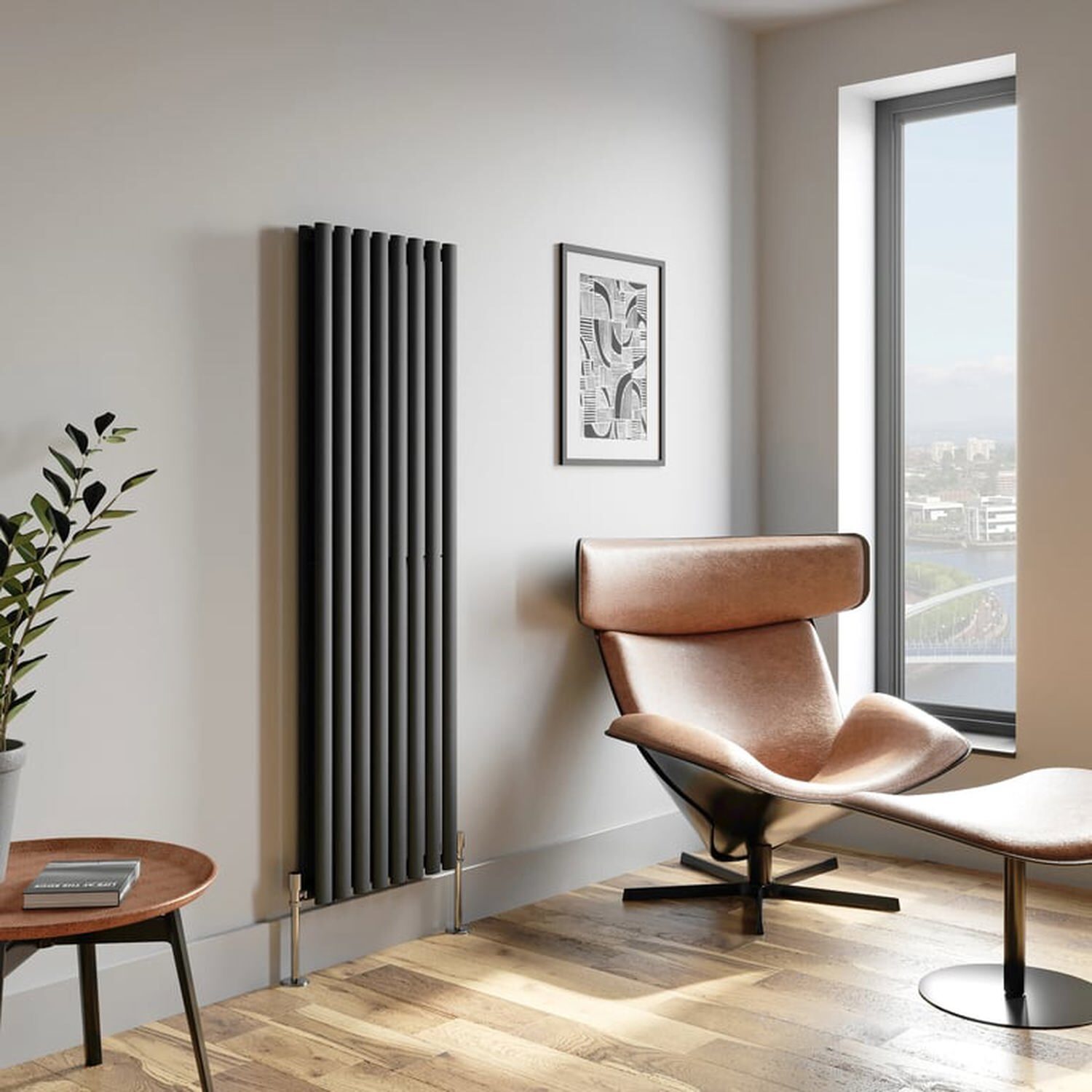 Temprazo Vertical Oval Tube Double Panel Designer Radiator - 1600 X 360Mm Anthracite - Grey / 480Mm / 1600Mm / 79Mm