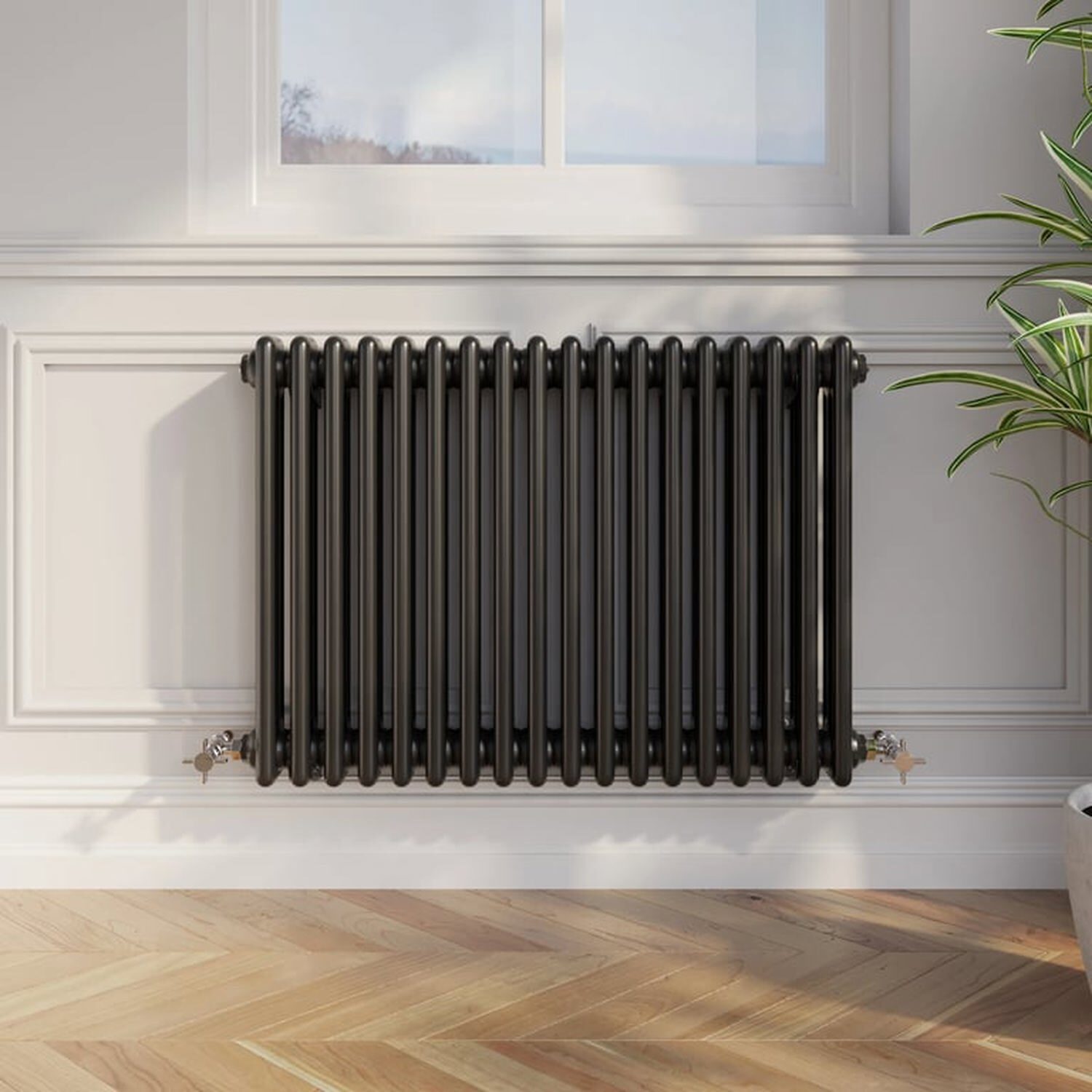 Temprazo Traditional Colosseum Double Bar Column Radiator Black 300 X 425Mm - Black / 830Mm / 600Mm / 100Mm