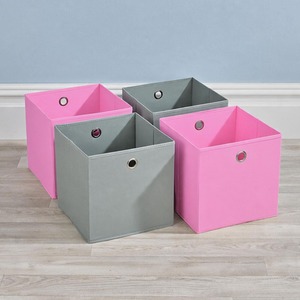 Pink & Grey / Canvas Home Source Pack of 4 Cube Canvas Fabric Storage Insert Boxes shot 17033359