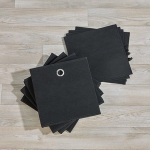 Black / Canvas Home Source Pack of 4 Cube Canvas Fabric Storage Insert Boxes shot 17033539