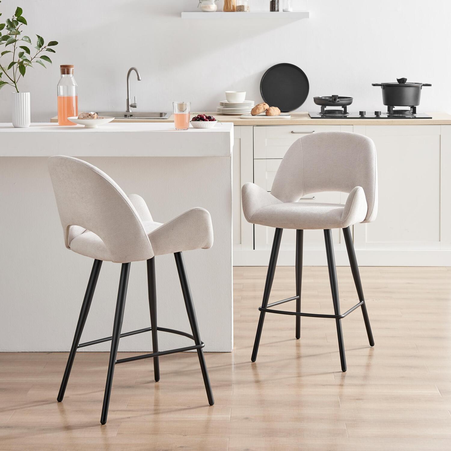 Furnitureboxuk 2X Layla Cream Fabric Bar Chairs - Cream