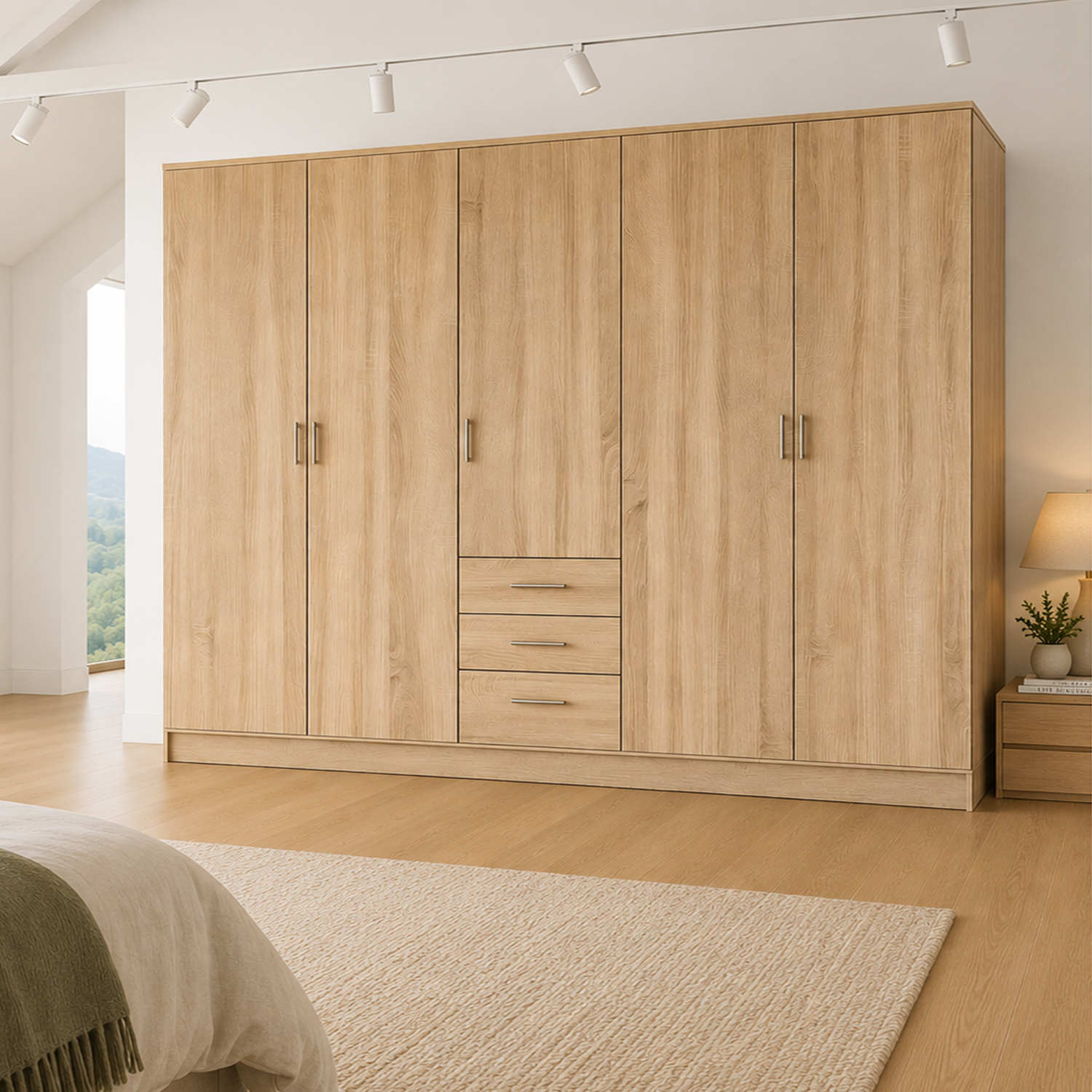 Kdmd Venice Oak 5 Door Wardrobe With 3 Drawers - Oak