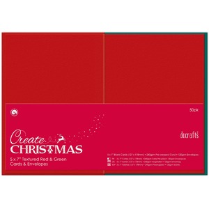 Create Christmas 5 x 7 Cards & Envelopes Textured 50pk 240gsm Red & Green