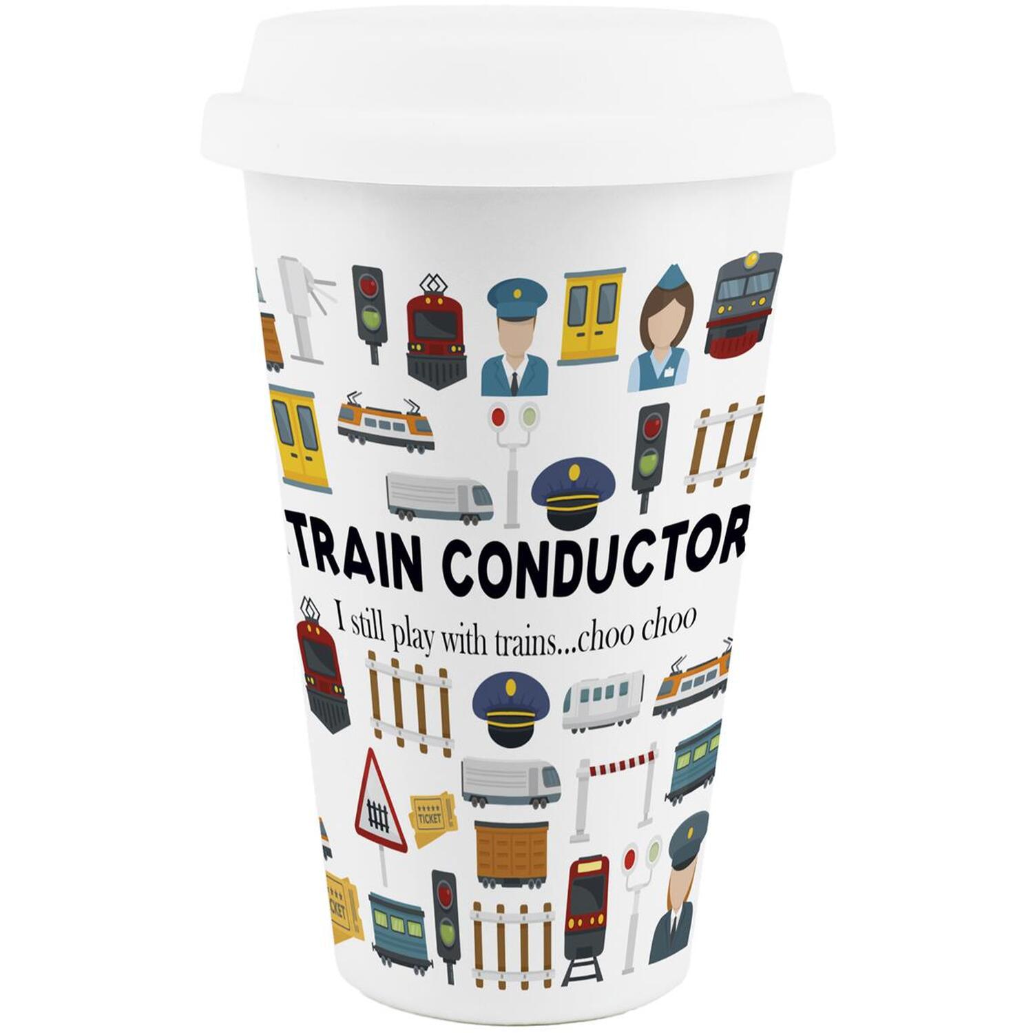 Image of Novelty Train Conductor Ceramic Travel Mug&hellip;