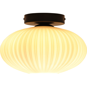 Baton White Ribbed Oval Glass Black Ceiling Light Fitting