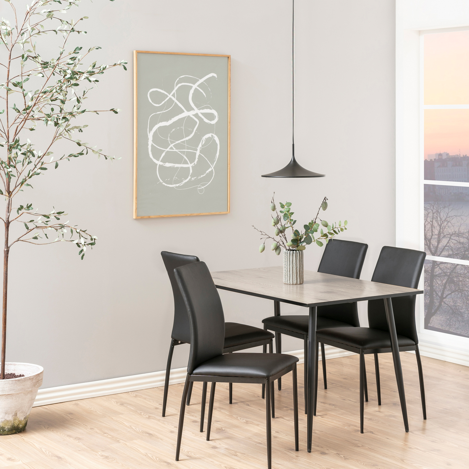 Rackhams White/Black Wilma Dining Table With Oak Top & Legs - No - Brown - Image 4