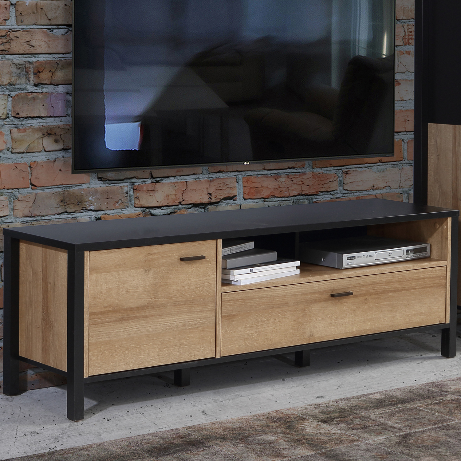 B&Q - High Rock Tv Unit In Matt Black/riviera Oak - Image 3