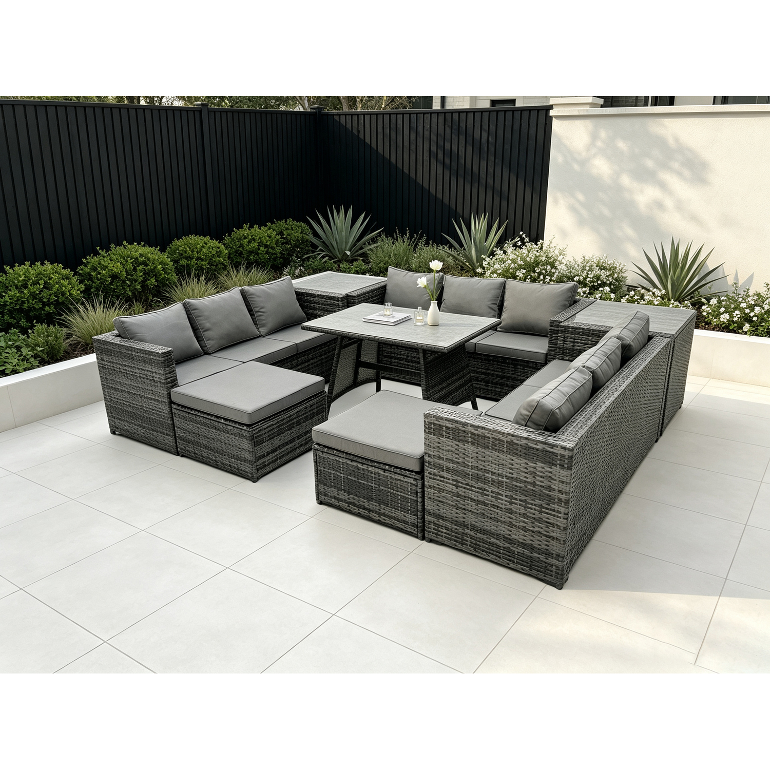 Fimous Unisex Dark Grey Seater Wicker Pe Rattan Outdoor Furniture Lounge Sofa Garden Dining Set With Dining Table Side Table In Size 11 - Image 2