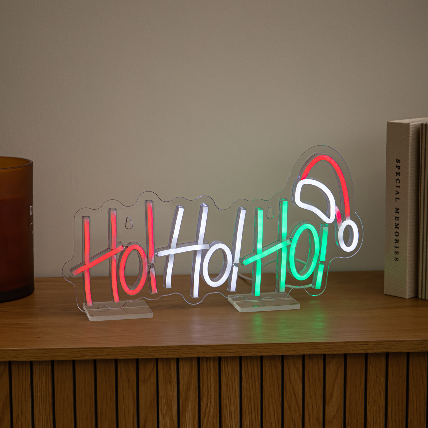 Light 40Cm Ho Ho Ho Neon-Style Up Christmas Decoration With Santa Hat - Image 3