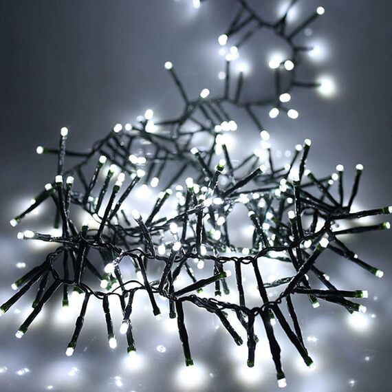 960 Light Cluster Christmas String Lights in Green Cable, Warm White Glow