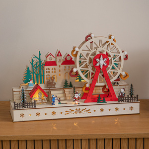 45cm Light-Up Wooden Christmas Village with Rotating Ferris Wheel