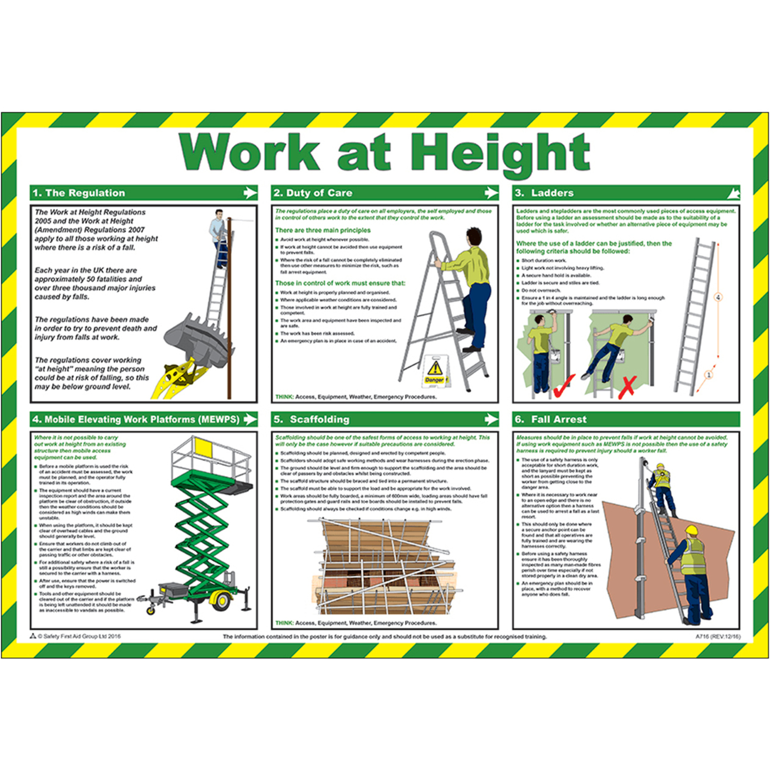 Pegdev Working at Heights A2 Laminated Health & Safety Poster Safety Guide in White