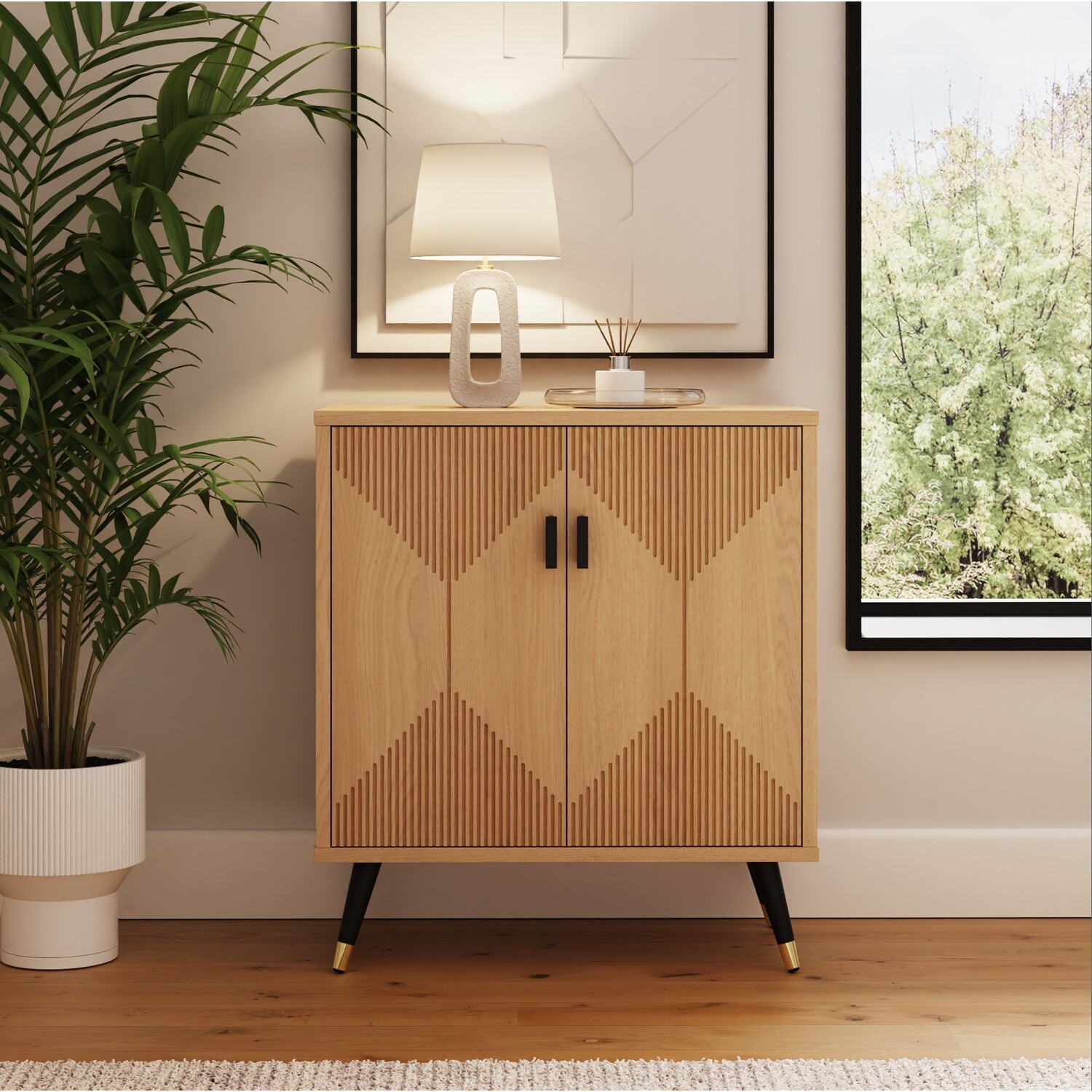 GFW Oak Sideboard - 2 Door - Geometric Accent - Image 4