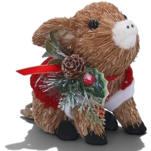 Bristle Pig with Holly Christmas Decoration