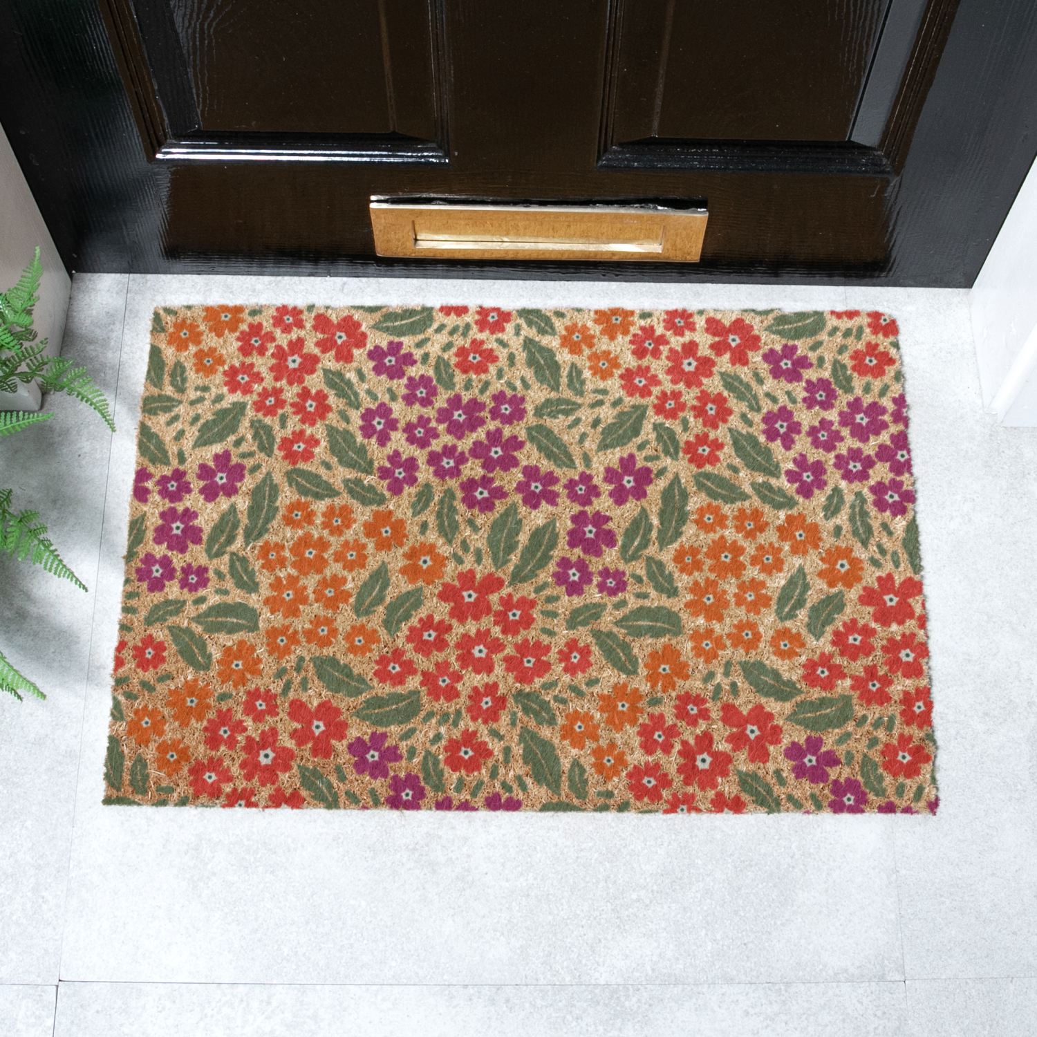 Artsy Mats Floral Doormat - 60 x 40cm - Brown - Natural Coir & Rubber - Reduced Shedding - Image 3
