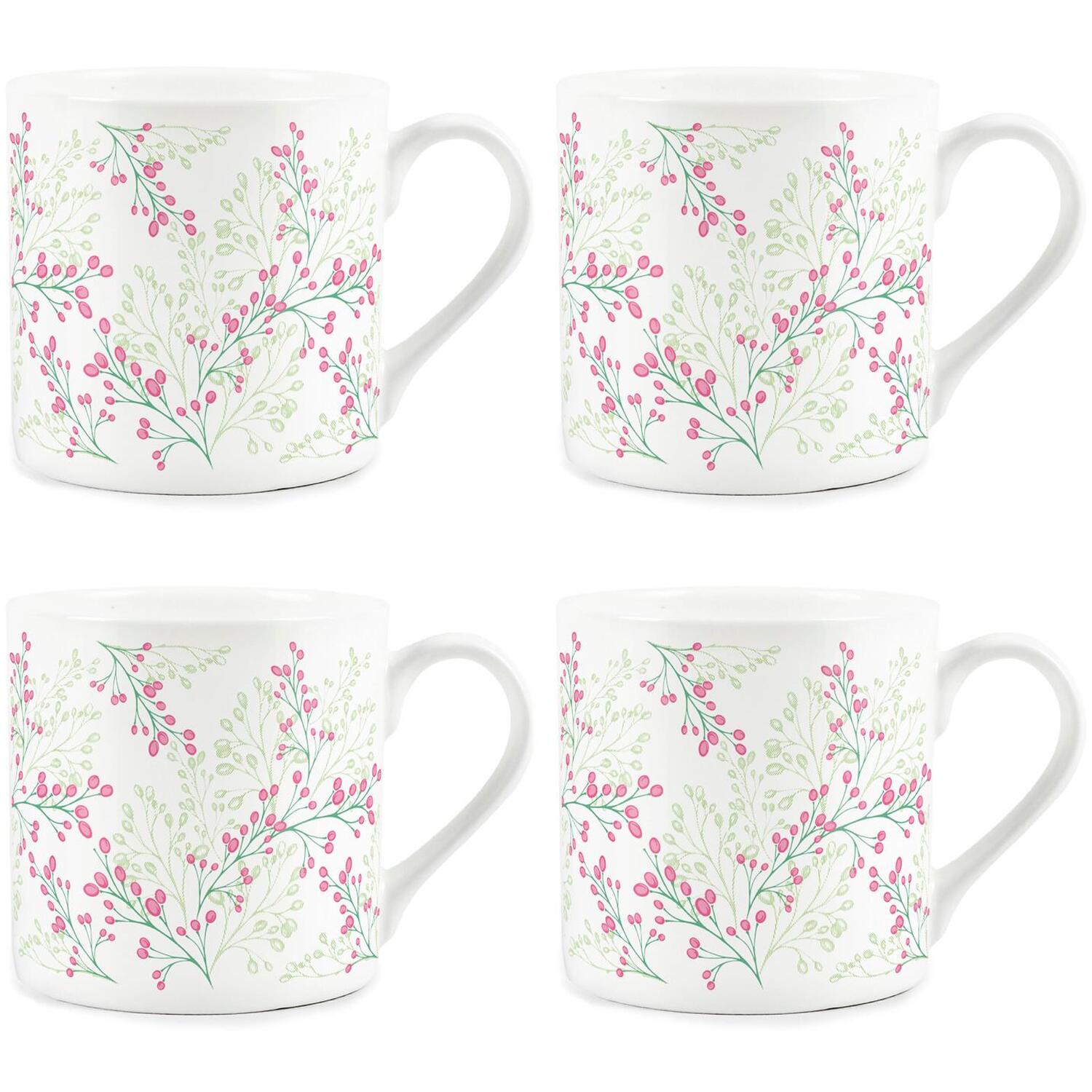Purely Home Delicate Pink Florals Bone China Mugs - Set Of 4 - Pink