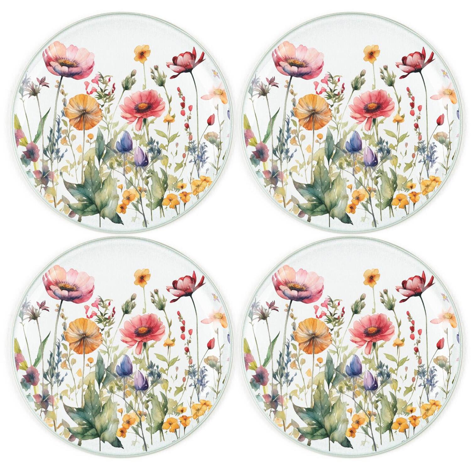 Wildflowers Coaster Set - Round Glass Floral Meadow Gift - Set of Four (4) Drinks Coasters - Image 3