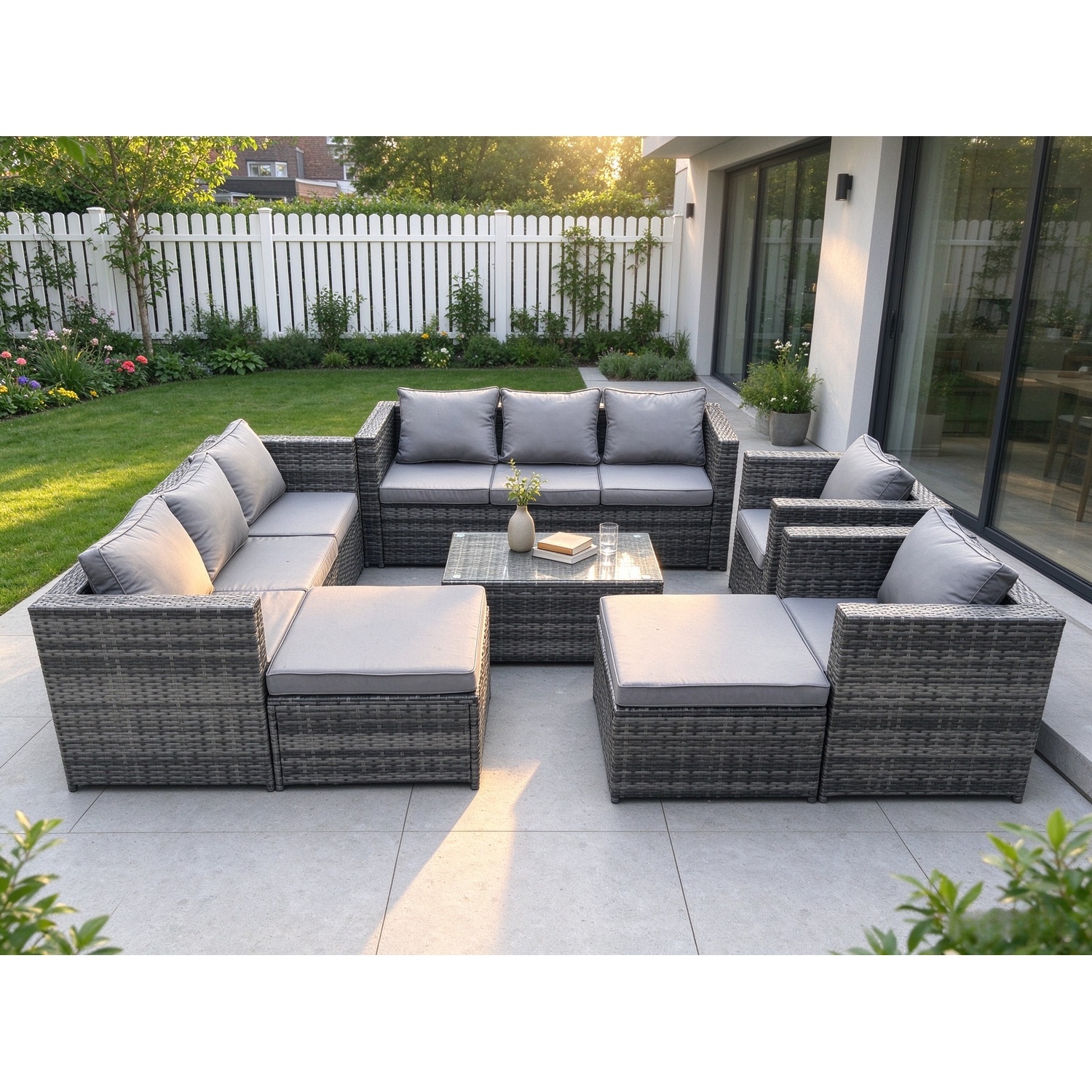 Fimous 10-Seater Patio Coffee Table Sofa Set With 2 Big Stools - Image 3