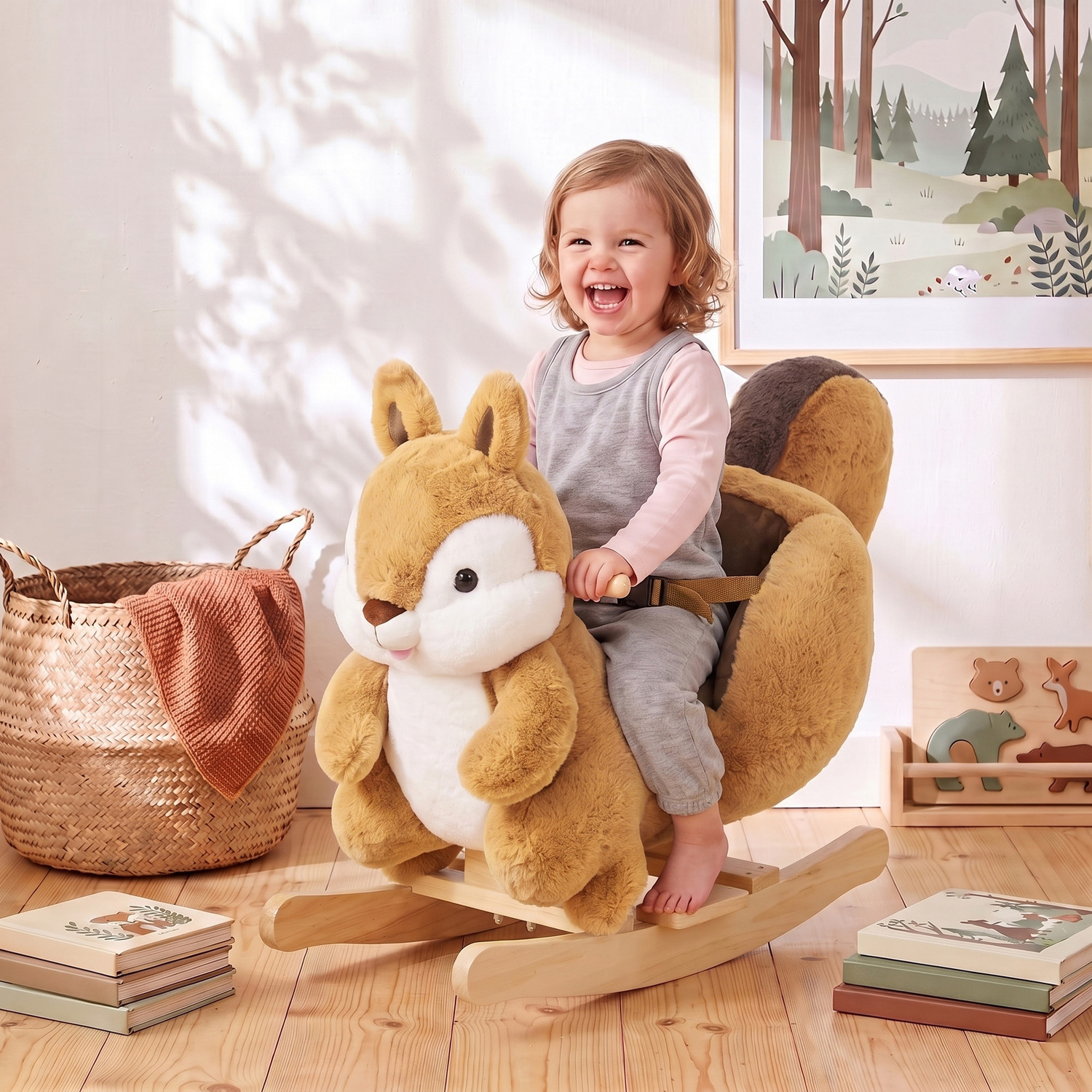 Aiyaplay Rocking Horse Plush Ride On Horse With Squirrel Sound Brown - Brown
