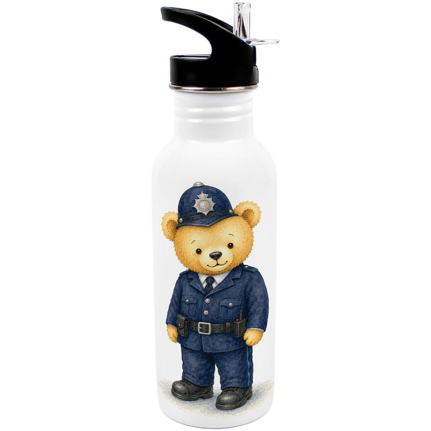 Purely Home Police Officer Teddy Bear Kids Metal Canteen Water Bottle - Multi