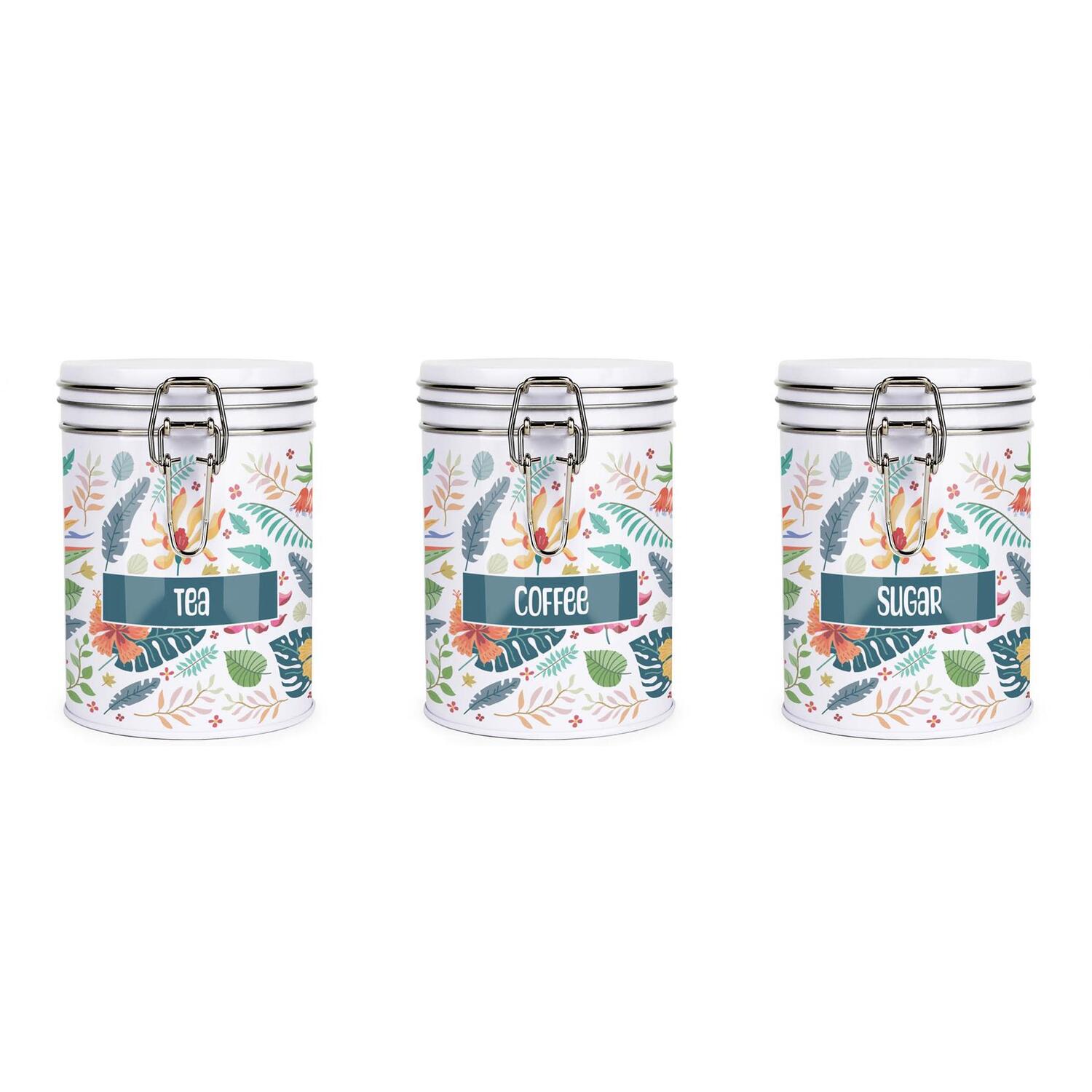 Purely Home Tropical Flowers Clip-Lid Kitchen Storage Canister Set - Tea, Coffee & Sugar