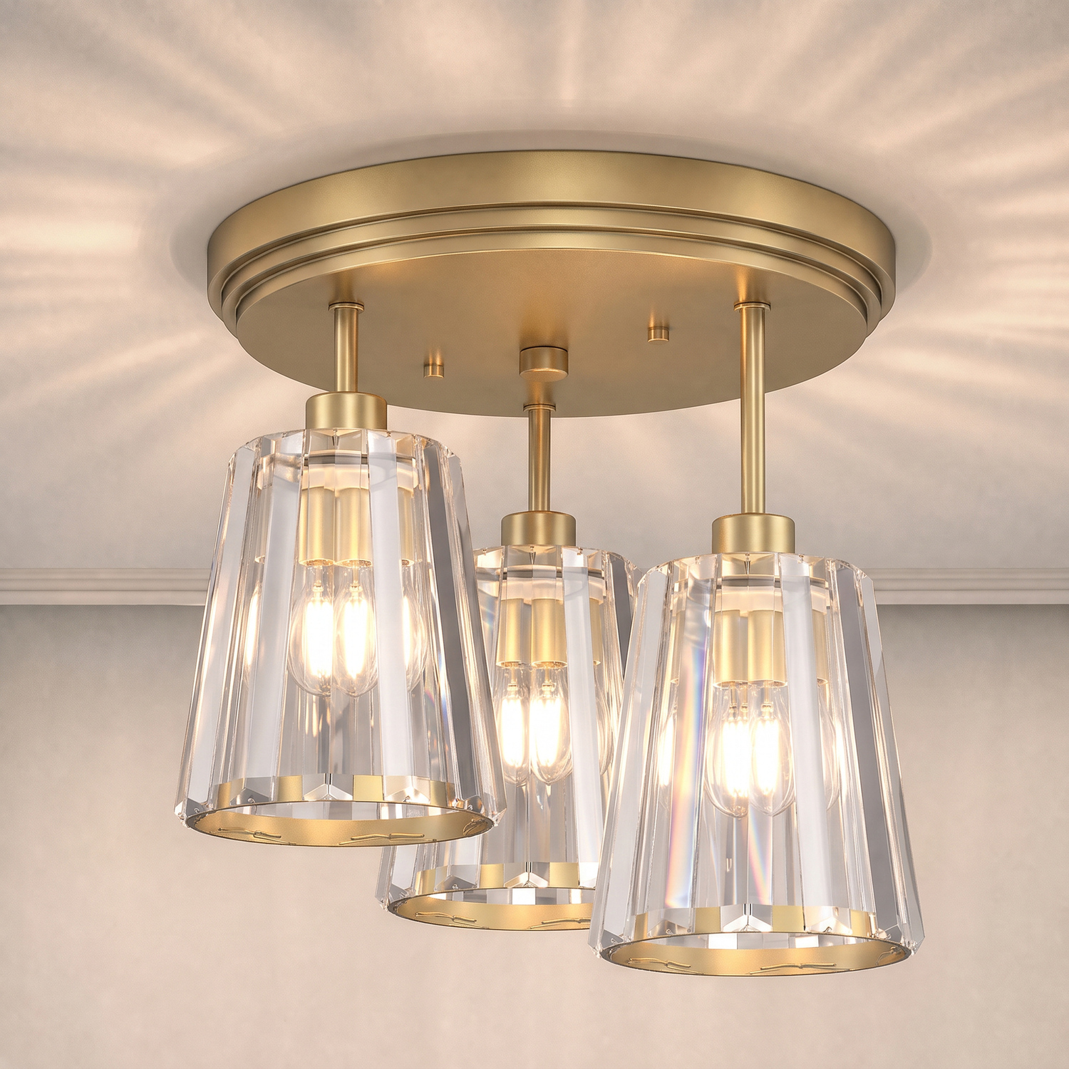 Homcom Gold Tone 3-Light Crystal Glass Ceiling Light, Triple Head With Dual Mounting, Modern Ceiling Lamp For Living Room, - Image 6