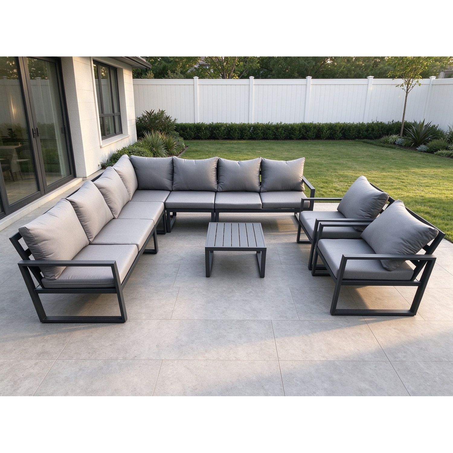 B&Q - Outdoor Garden Furniture Patio Lounge Corner Sofa Aluminium Set With Square Coffee Table 2 Pcs Arm Chairs - Image 2