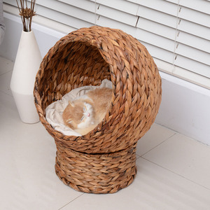 Modern Elevated Hooded Rattan Cat House