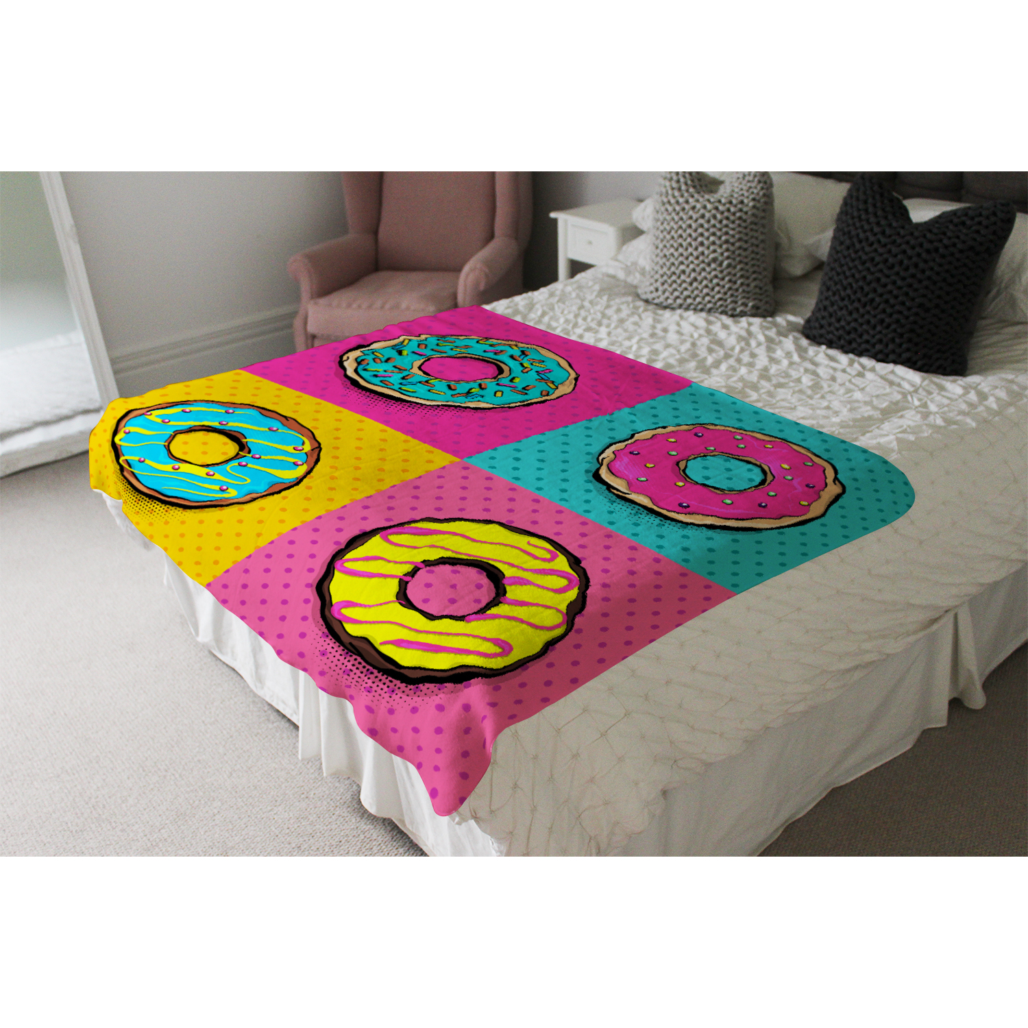 Donut Cartoon Pop Art Style Blanket - Pink