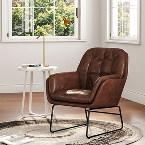 Brown PU Leather Armchair with Metal Legs shot 1465945