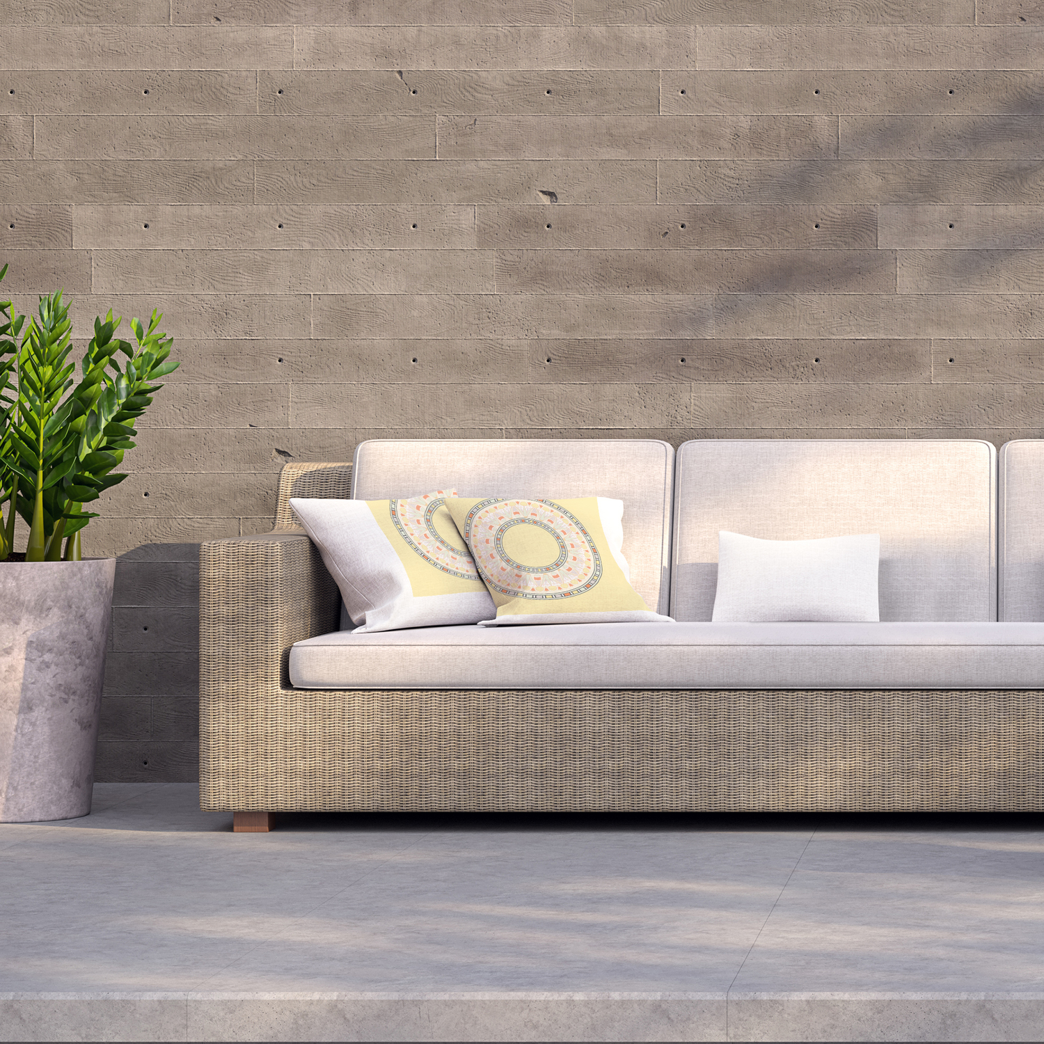 Circle Ornament Yellow Outdoor Cushion - Yellow / 60cm