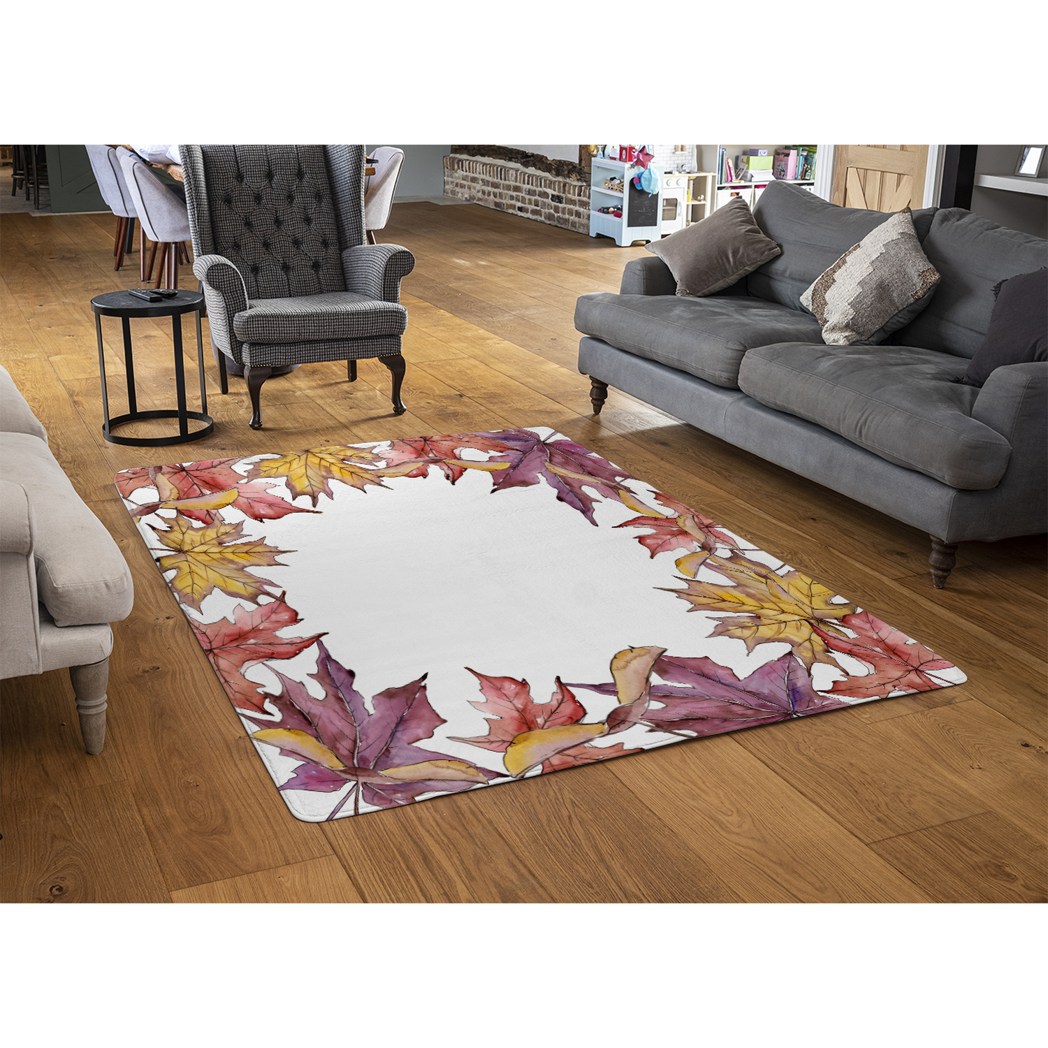 Gold Purple Leaves Rug