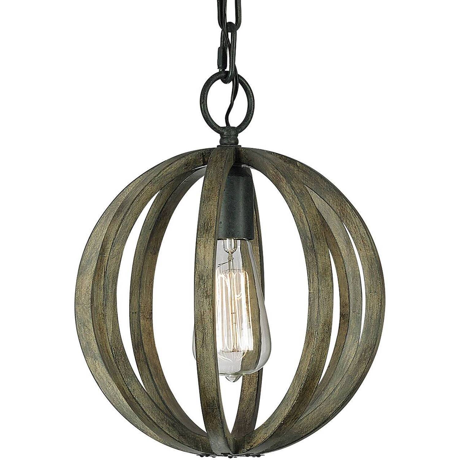 Allier Spherical Cage Ceiling Mini Pendant Dark Wood, Antique iron, E27 - Dark Wood