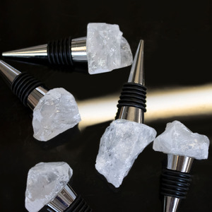 Clear Quartz Crystal Stone Geode Metal Bottle Stoppers