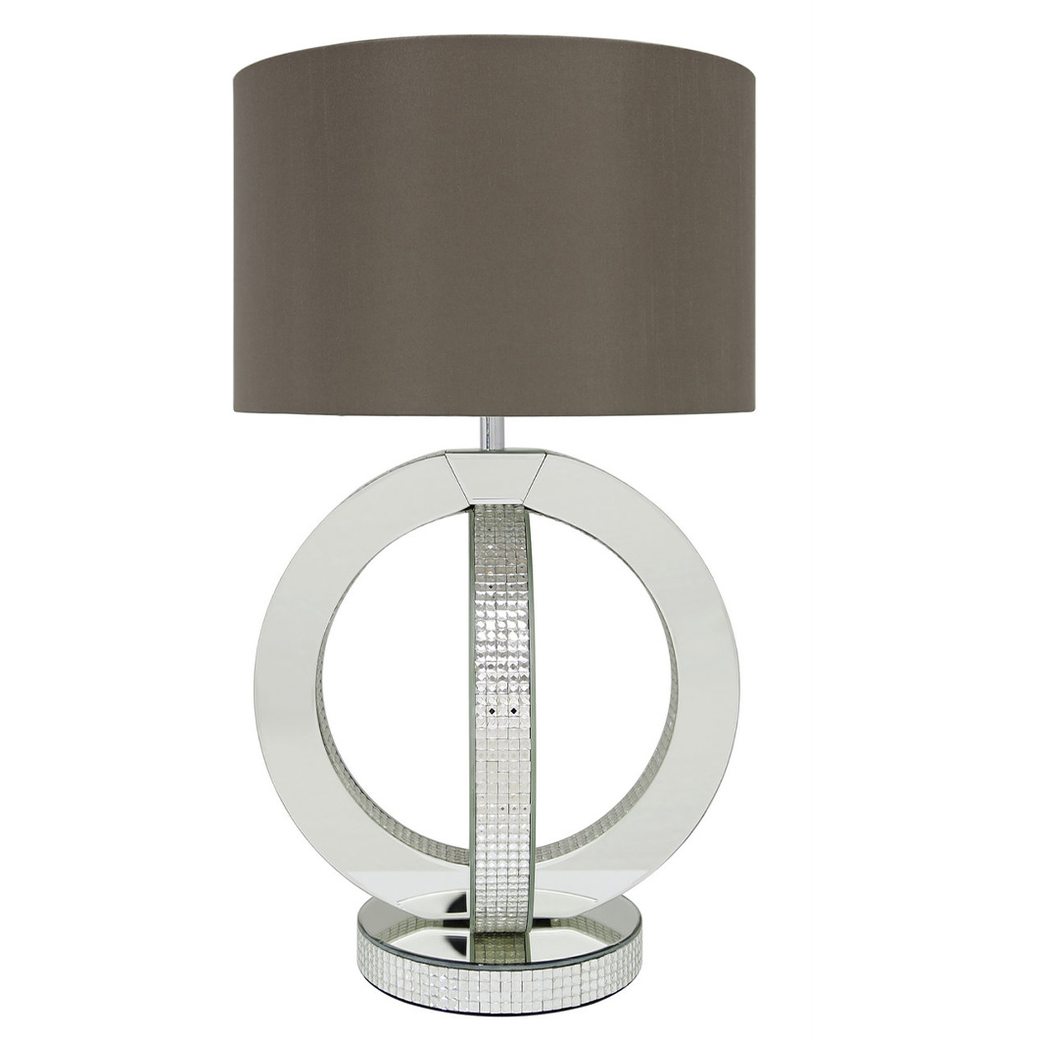 Vanity Living - Double Ring Table Lamp with Taupe Shade - Silver thumbnail