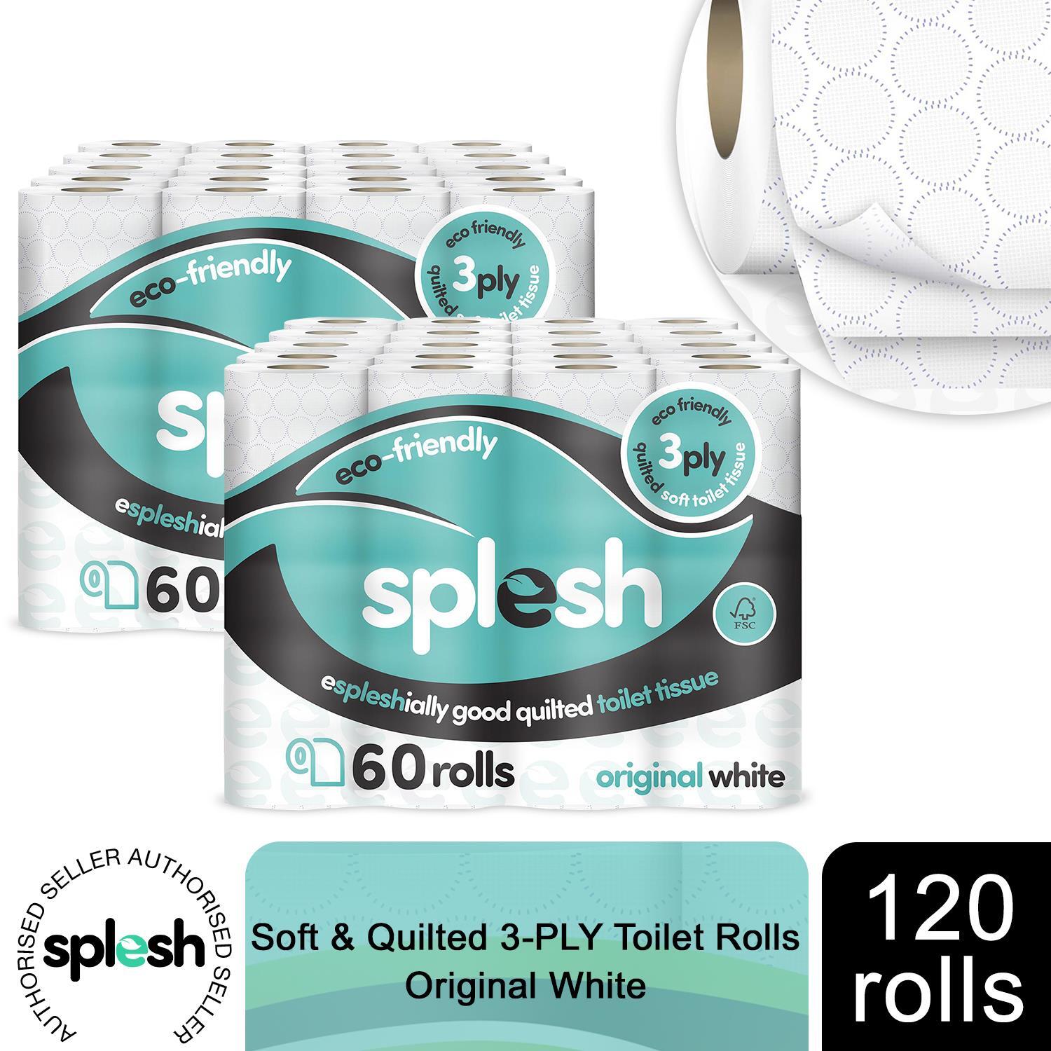 Splesh Toilet Roll, Soft And Quilted Eco-Friendly, White, 60 Rolls - 120 Rolls / X120