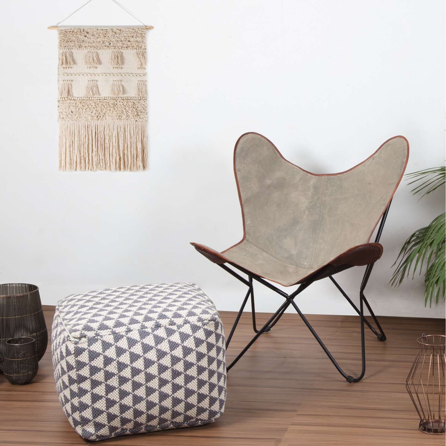 Beziers Triangles Pouffe - Grey Ivory