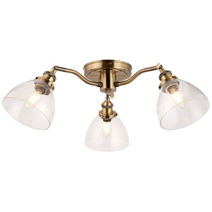 Hansen Multi Arm Glass Semi Flush Ceiling Lamp, Antique Brass Plate, Glass