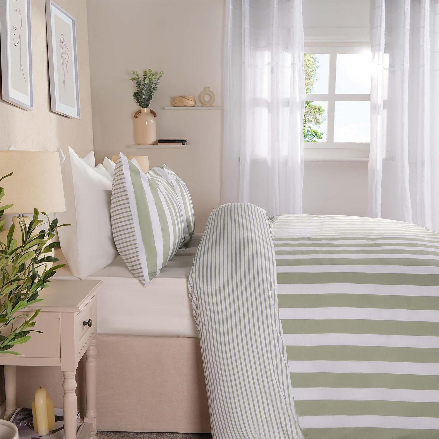Stripe Line Reversible Duvet Cover - Sage King